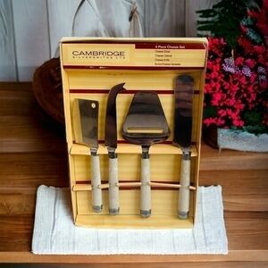 Cambridge Gourmet Cheese Knife Set 4 Pc Stainless Steel Slicer Cleaver Set NIB